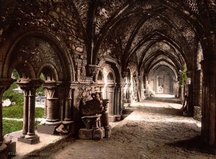 Cloister in St Bavo's Abbey, an abbey in the Flemish city of Ghent near the confluence of the Leie