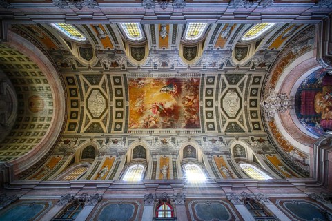 Interior view, parish church Igreja da Encarnação, ceiling, ceiling painting, perspective covered