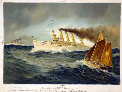The US Navy armoured cruisers New York (left), commissioned in 1891, and Brooklyn (commissioned in