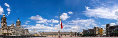Central Zocalo Plaza and landmark Metropolitan Cathedral of the Assumption of Blessed Virgin Mary