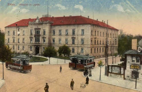 Historical postcard, picture postcard, hospital in Zittau, Saxony, Germany, digitally enhanced