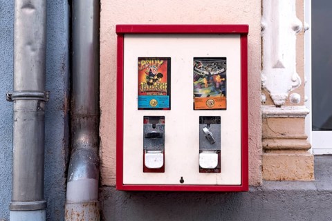 Old chewing gum machine with toy vending machine, Hadamar, Limburg-Weilburg, Westerwald, Hesse,