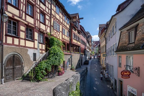 Historic half-timbered houses in Steigstraße, old town centre of Meersburg on Lake Constance, Lake
