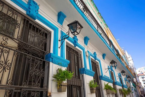 Scenic colorful Old Havana streets in historic city center (Havana Vieja) near Paseo El Prado and