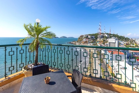 Mexico panoramic Mazatlan skyline, old city streets and ocean promenade Malecon in historic center