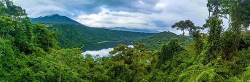Aerial view, panorama, lake and rainforest, Laguna Hule, Alajuela province, Costa Rica, Central
