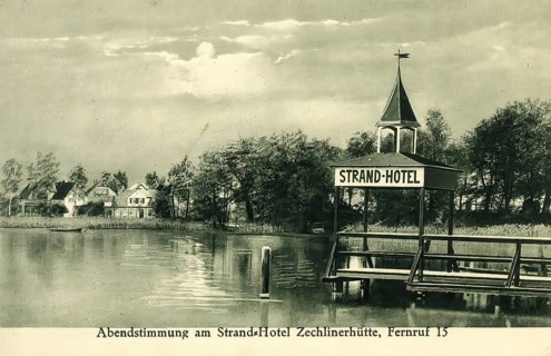 Historical postcard, picture postcard, Strandhotel Zechlinerhütte, Brandenburg, Germany, digitally