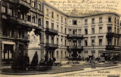 Historical postcard, picture postcard, Kranzplatz in Wiesbaden, Hesse, Germany, digitally enhanced