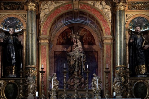 Interior view, statue of Mother Mary with baby Jesus, Igreja de São Roque church, Lisbon, Portugal,