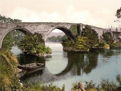 Old Bridge, Stirling, Scotland, Historic, digitally restored reproduction from a 19th century