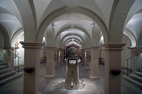 Interior view of Bonn Minster, also known as the Minster Basilica, east crypt, Bonn, North