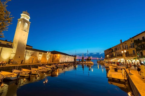 Harbour basin, evening mood, travel, tourism, Lazise, Lake Garda, Italy, Europe