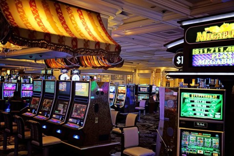Las Vegas, Nevada-March 10, 2017: Casino machines in the entertainment area at night