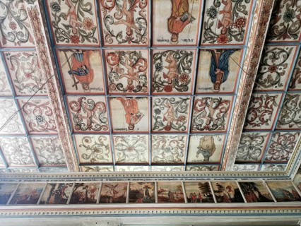 Church ceiling, painting with biblical scenes, late Gothic St Vitus and St Michael's Church,