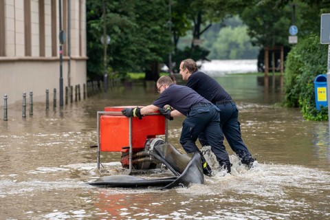 Flood on the Ruhr, after long heavy rainfall the river left its bed and flooded the countryside and