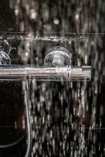Shower, fitting, temperature control, temperature control of the shower water