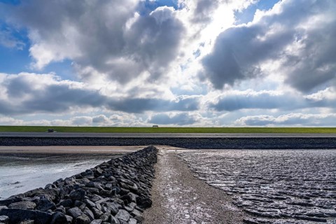 The Wadden Sea, East Frisia, between Bensersiel and Neuharlingersiel, Breakwater behind the dyke,