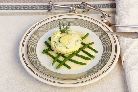 Swabian cuisine, oven-baked pike-perch on princess beans with lemon sauce, fish dish, pike-perch
