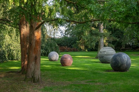 Sculpture Pars pro Toto, stone balls by Alicja Kwade, Sculpture Park, Louisiana Museum of Modern