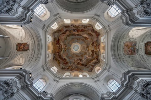 Vaulted dome with frescoes, Neumünster, collegiate church, Würzburg, Lower Franconia, Bavaria,