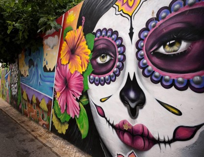 Graffiti, Mural, Jungle Fever, Woman, Face, Old Town, Lagos, Algarve, Portugal, Europe