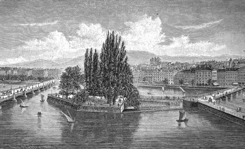 Geneva in Switzerland, in 1880, Historical, digital reproduction of an original from the 19th