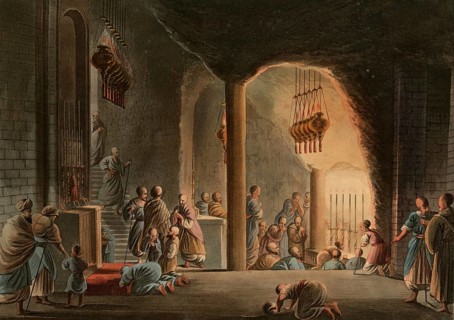 Historical Palestine, Underground church in Bethlehem, Historical, digitally restored reproduction