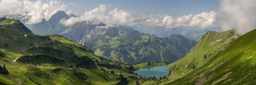 Mountain panorama from Zeigersattel to Seealpsee, on the left Höfats 2259m, Allgäu Alps, Allgäu,