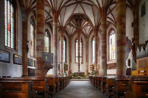 Interior view of the nave, choir, Church of the Holy Spirit, Merano, Merano, South Tyrol,