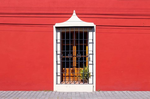 Scenic colorful colonial architecture of Cholula streets in historic center in Mexico Puebla