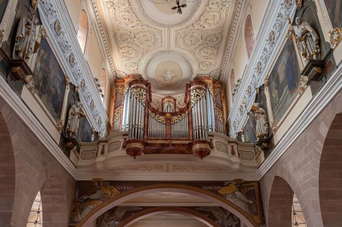 Organ loft, organ built in 1983, Cathedral of Our Lady, Villingen-Schwenningen, Baden-Württemberg,