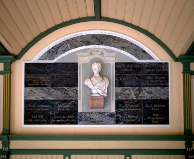 Historic Wandelhalle with bust of Duke Carl Theodor in Bavaria, favourite brother of Empress