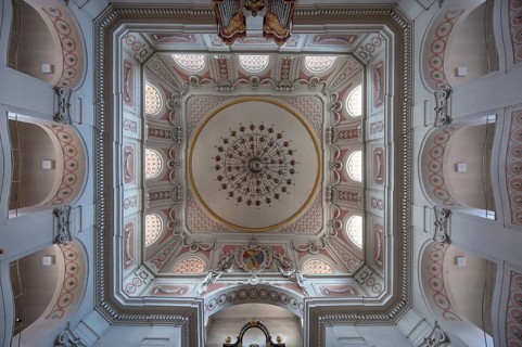 Vaulted dome of St James' Church, built 1772-1775, Bad Kissingen, Lower Franconia, Bavaria,