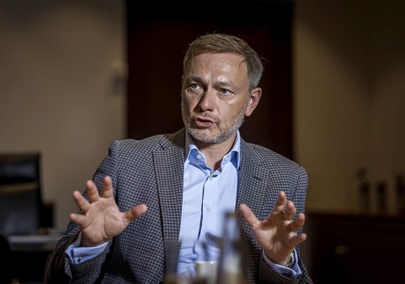 Christian Lindner (FDP), Federal Minister of Finance, recorded during an interview in his office at