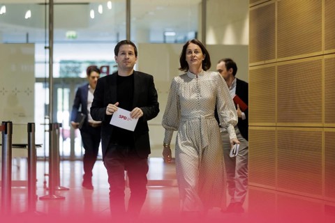 Kevin Kuehnert, SPD Secretary-General, and Katarina Barley, SPD lead candidate for the 2024