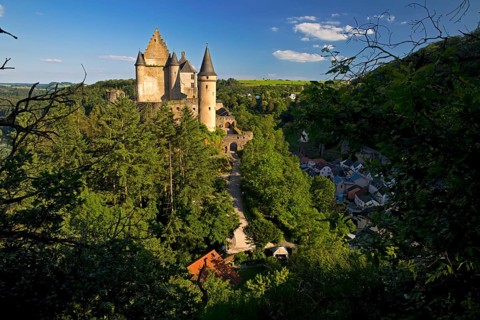Vianden Castle, the hilltop castle towers above the town, Vianden, Grand Duchy of Luxembourg