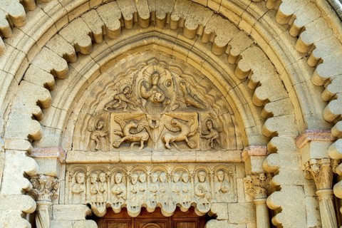 Tympanum of Notre Dame de Ganagobie church, Alpes-de-Haute-Provence, Provence-Alpes-Côte d'Azur,