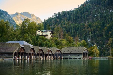 Lake Koenigssee in autumn, Alps, Bavaria, Germany, Europe
