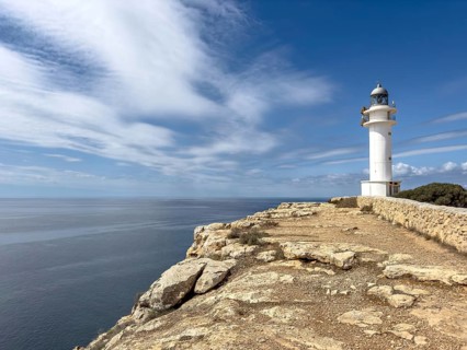 Far de Cap de Barbaria lighthouse on the southern tip of Formentera, Balearic Islands, Spain,
