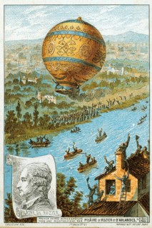 First manned free balloon flight, Pilatre de Rozier and the Marquis dArlandes, 21 November 1783, in
