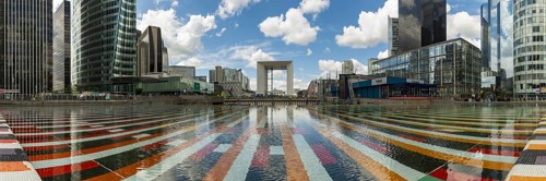 The monumetal AGAM fountain, Agam basin, Agam pool, La Defence, Europe's largest office city,