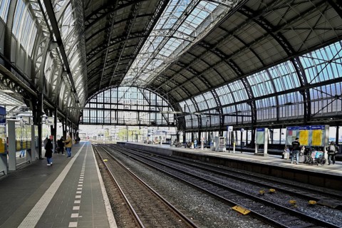 Interior view of the central station of the capital, Amsterdam Centraal, Amsterdam, Province of