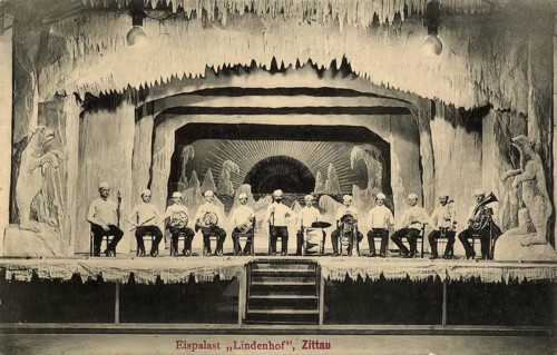 Historical postcard, picture postcard, ice palace in Zittau, Saxony, Germany, digitally enhanced