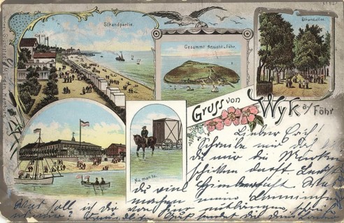 Historical postcard, picture postcard, beach life in Wyk auf Föhr, North Frisia,