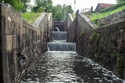 Lock in Kinda Canal, Linköping, Östergötland, Sweden, Scandinavia, Europe