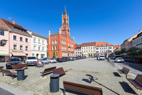 Market square with town hall, Kamenz, Saxony, Germany, Europe
