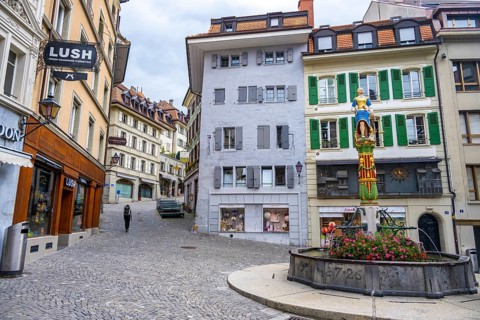 Statue on Place Palud, City of Lausanne, Canton of Vaud, Switzerland, Europe