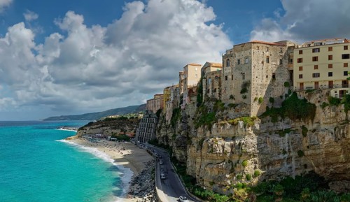 The medieval old town of Tropea with its turquoise sea and sandy beaches, Tropea, Vibo Valentia,