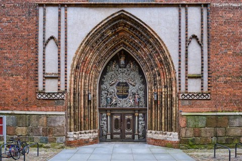 Richly decorated west portal of the Nikolaikirche Hanseatic City of Stralsund, Mecklenburg-Western
