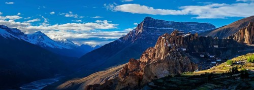 Panorama of Dhankar Monastery and village, Spiti Valley, Himachal Pradesh